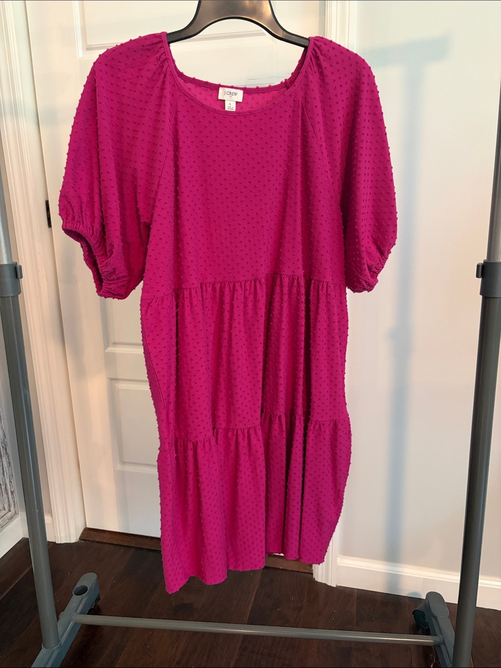 J. Crew Magenta Swiss Dot Tiered Dress